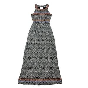 THML Black White Printed Embroidered Sleeveless Maxi Dress